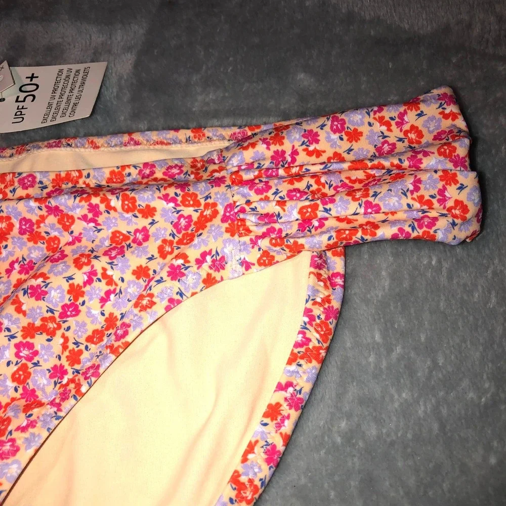 Amazon Essentials Womens XL Ruched Bikini Swim Bottom Peach Micro Floral UPF 50+